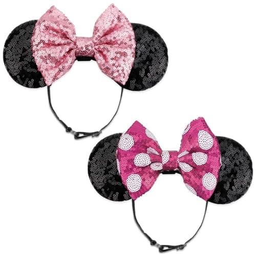 AQOKKA Mouse Ears Headbands with Bow Minnie Ears Cosplay Costume Hair Accessories for Women Birthday Party Decoration