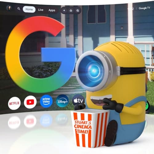 [Official Google TV] Smart Projector with Wifi and Bluetooth, Room Projector 4K Support and DoIby Audio, Auto Focus, O.B.E. M3 Video Projectors Built-in Official Apps, GoogIe Voice
