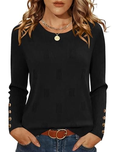 AKEWEI Womens Winter Clothes Fall 2026 Long Sleeve Pullover Sweater Crew Neck Casual Work Tops Plus Size(Black,XXL)