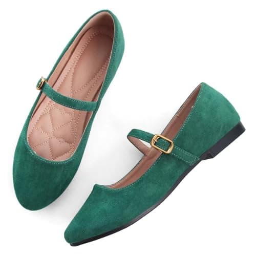 TN TANGNEST Womens Suede Flats Retro Dress Mary Jane Flats Dark Green41-8.5