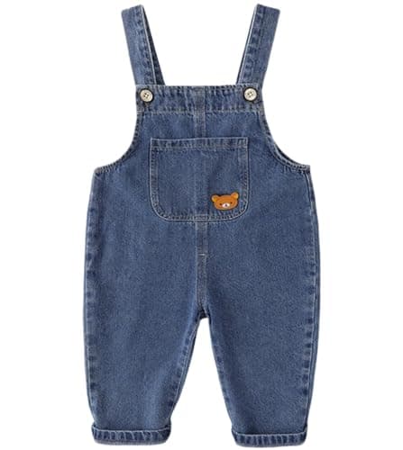 Baby Girl Boy Fall Basic Plain Cotton Overalls Sleeveless Romper Cute Winter Jumpsuit Adjustable Loose Bib Pants Newborn One Piece Outfit Blue 18-24 Months PU Bear