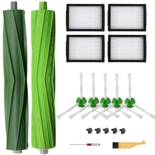 Replacement Parts and Accessories Compatible for iRobot Roomba i3, i4, E5, E6, E7, I, E & J Series Vacuum Cleaners - 1 Set of Rubber Brushes 4 HEPA Filters & 5 Side Brushes