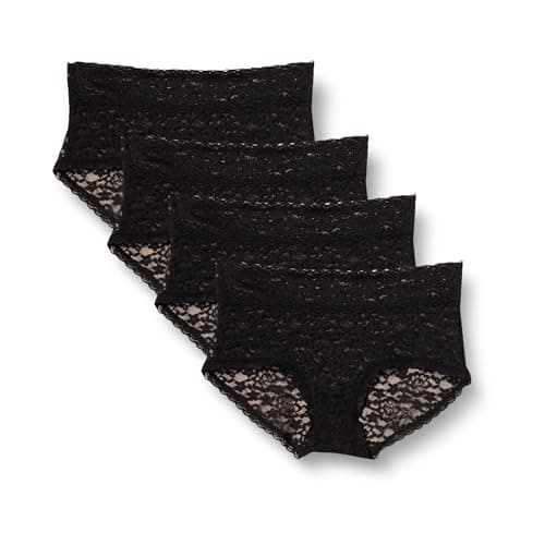 Amazon Essentials Women's Breathable Cotton Lace Stretch Hipster Underwear, Pack of 4, Black, XX-Large