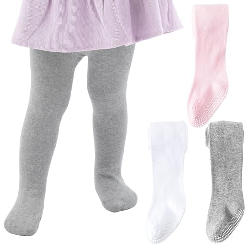 hakugoo Baby Tights Non Slip Toddler Tights 2-4 Years Seamless Cotton Stockings Infant Warm Leggings Pantyhose, White/Pink/Grey, 3 Pack