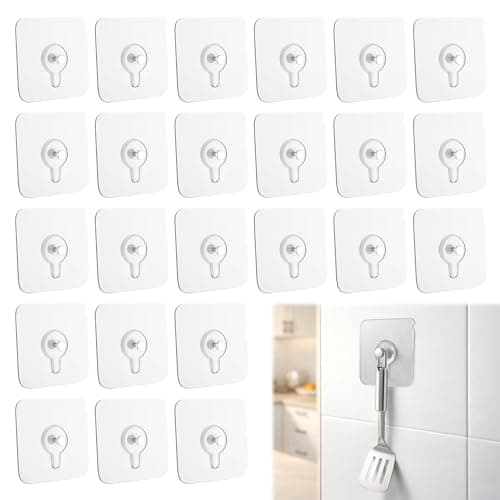 ZCFLCK 24PCS Picture Hangers Without Nails, Adhesive Hooks for Hanging, Adhesive Wall Hooks, to use Inside Kitchen, Home and Office (6mm)