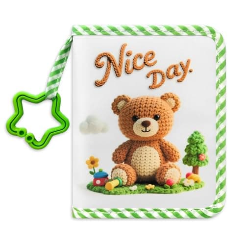 My First Soft Cloth Photo Album for Baby – Holds 17 4x6 Pictures, Toddler Photo Book with Safety Mirror & Star-Shaped Teething Ring, Perfect Newborn Gift for Family Memories, Bear