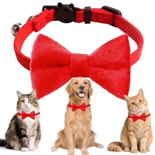 MEMOVAN Red Cat Collar with Bow Bells Breakaway Cat Bowtie Collar Kitty Kitten Bowtie Collar Small Cat Bow Tie Collars for Kitten Puppy Pet Accessories Adjustable Soft Cute Kitten Collars