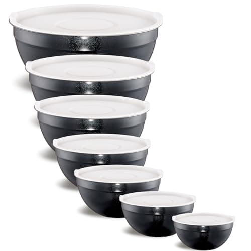 Onlycooker Black Mixing Bowls With Airtight Lids,Stainless Steel Bowl,Salad Bowls 7 Piece Colorful Nesting Bowl Black Kitchen Accessories,Size 7,3.6,2.7,2.1,1.5,1.1,0.8QT Stackable Design