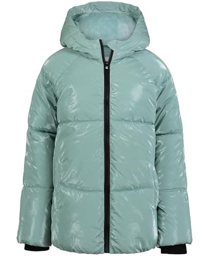 Calvin Klein Girls' Short Length Hooded Winter Puffer Jacket With Fleece Lining, Liquid Shine Aquifer, 2T