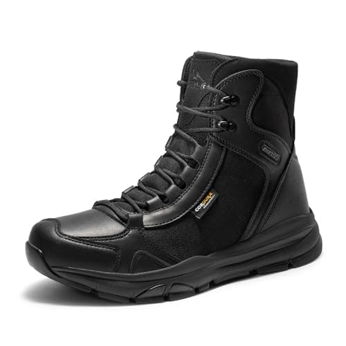 NORTIV 8 Men's Lightweight Military Tactical Work Boots Outdoor Hiking Motorcycle Combat Boots,Size 12,Black-Leather,SNMT221M