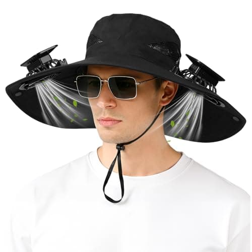 Solar Fan Hat,Solar Powered Fan Hat for Men Women,Wide Brim Sun Hat with 2 Solars Fan,2-in-1 Hands-Free Hats Fans (Black)