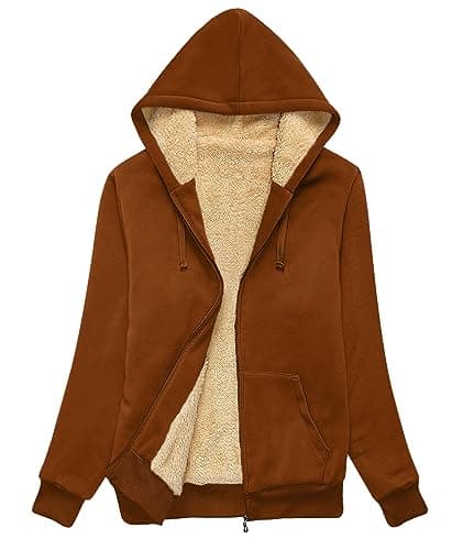 SWISSWELL Hoodies for Women Winter Fleece Sweatshirt - Full Zip Up Thick Sherpa Lined Hooded Jacket Khaki X-Large