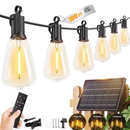 Brightown 100FT Solar String Lights Outdoor, 31+2 Shatterproof LED Bulbs