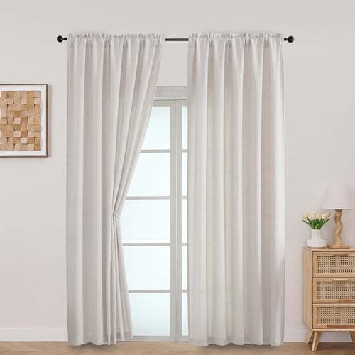 Aiyufeng Natural Curtains for Bedroom 96 Inch Length 2 Panel Set, Light Filtering Faux Linen Textured Long Window Curtain for Living Room Farmhouse,Soft Privacy Drapes, Each 52Wx96L，2PCS