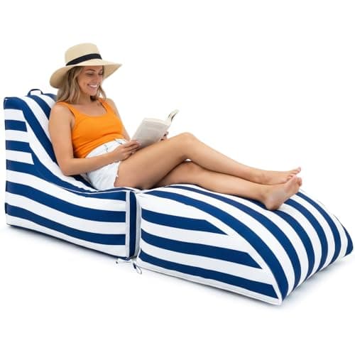 Hillsuren Outdoor Bean Bag Lounge Chair with Ottoman,Waterproof,Marine