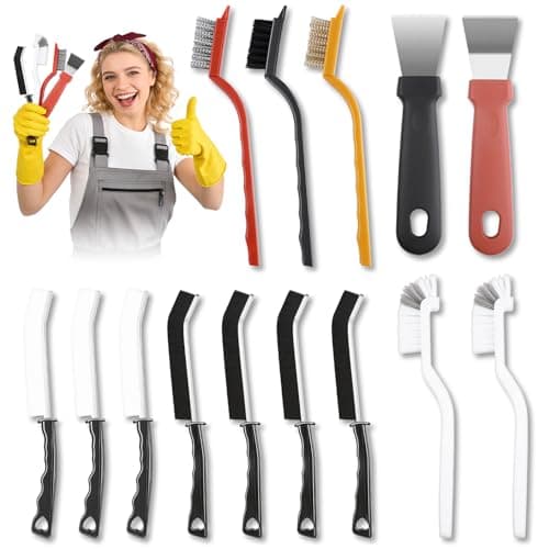 Navatiee 14PCS Crevice Cleaning Brush Set, Hard Bristle Scrub Brushes for Deep Cleaning Grout & Sink, Multifunctional Crevice Cleaning Tool for Bathroom Kitchen Corners, Bottle, Teapot, Blender