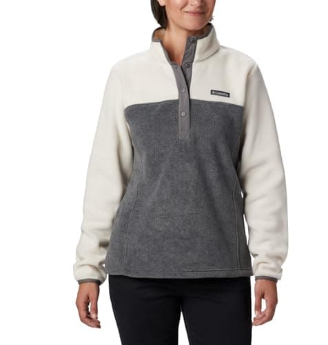 Columbia Womens Benton Springs Half Snap II Pull Over Fleece Jacket, City Grey Heather/Chalk, Medium
