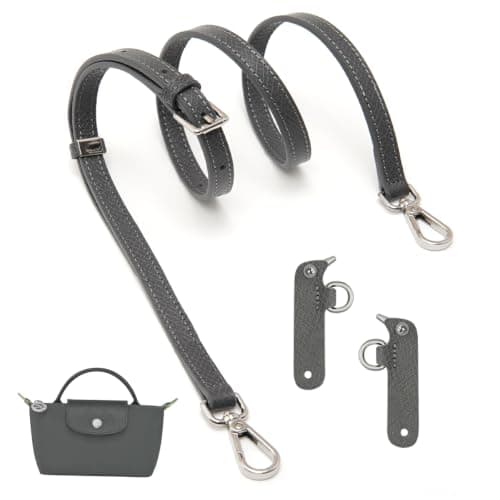 Neylissia Top-Grain Leather Strap for LongChamp Mini Pouch, Upgraded Buckles Mini Bag Adjustable Crossbody Shoulder Straps Conversion Kit Replacement (Grey, XS)