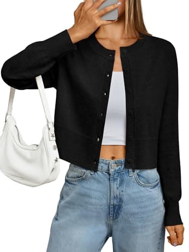LILLUSORY Cropped Lightweight Cardigan Sweaters Women Black M