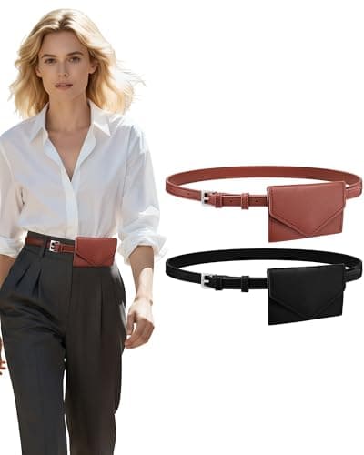 Eurzom 2 Pack Mini Belt Bag for Women PU Leather Belt Purse Small Beltbag Waist Pouch for Daily Fashion Outfits(Black and Brown)