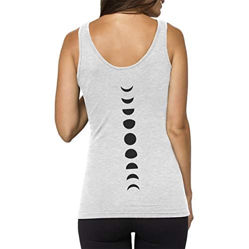 TREELANCE Organic Cotton Yoga Workout Tank Top Spiritual Moon Shirts Tops Tees for Women. Fitted Yoga Prints Tanks XXL Grey with Moons