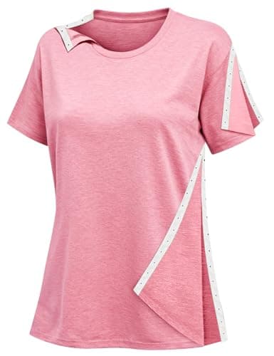 Post Surgery Shirt Women Shoulder Surgery Shirts Full Snap-Open Arm Shoulder Recovery Clothing-Chemo Clothing Women (XX-Large, pink-05)