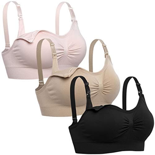 Lataly Womens Seamless Nursing Bra Sleeping Maternity Bralette for Breastfeeding Color Black Beige Pink Size S