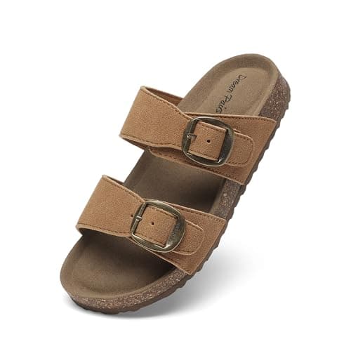 DREAM PAIRS Girls Boys Slides For Kids Non-Slip with Adjustable Straps for Indoor & Outdoor Toddler Little Kid/Big Kid,Size 9 Toddler,Camel,SKSS26001K