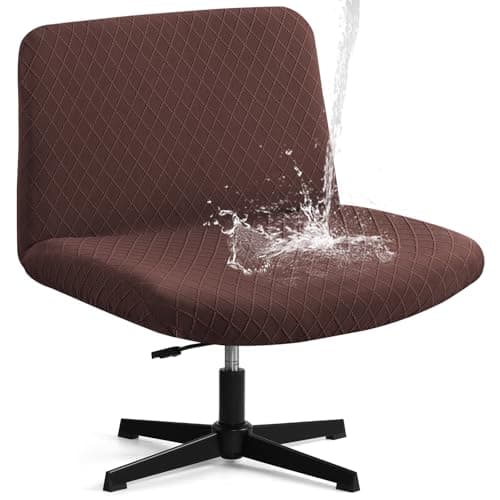 YISUN Waterproof Criss Cross Chair Cover, Stretch Jacquard Armless Chairs Slipcover Washable Removable Office Desk Chair Covers, Mid Back Wide Seat Accent Chair Cover Vanity Chair Protector (Coffee)