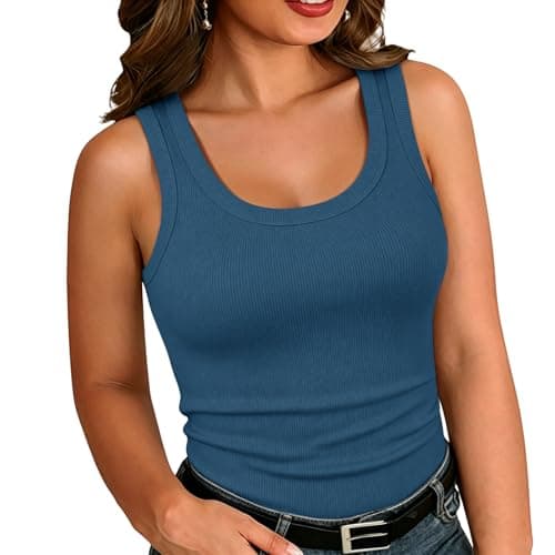 Women's Plus Size Tank Tops Summer Sleeveless Scoop Neck Ribbed Cami Shirt