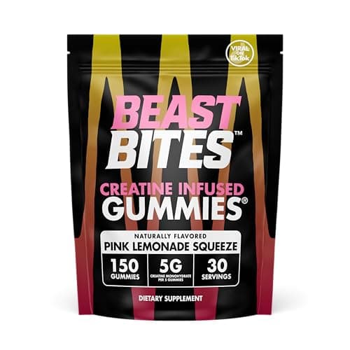 BEAST BITES Creatine Infused Gummies® - 5g Creatine Monohydrate Per Serving (150 Gummies, Pink Lemonade Squeeze)