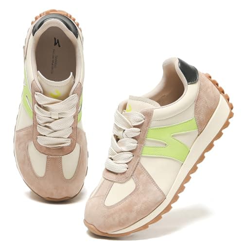 somiliss Wide Toe Box Shoes for Women Microfiber Leather Suede Patchwork Non-Slip Casual Walking Shoes Comfortable Gym Tennis Running Shoes Workout Womens Fashion Sneakers Green