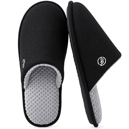 EverFoams Men's Cotton Knit Slippers Lightweight Memory Foam Indoor Breathable House Shoes with Anti-Skid Sole(11-12 M US, Space Black)