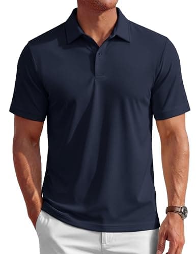 MAGCOMSEN Mens Golf Shirts Short Sleeve Lightweight Moisture Wicking Polo Shirt UV Protection Golf Polos with Side Slits Navy