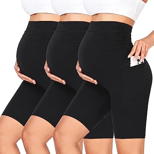 GROTEEN 3 Pack Women's Maternity Shorts with Pockets Over the Belly