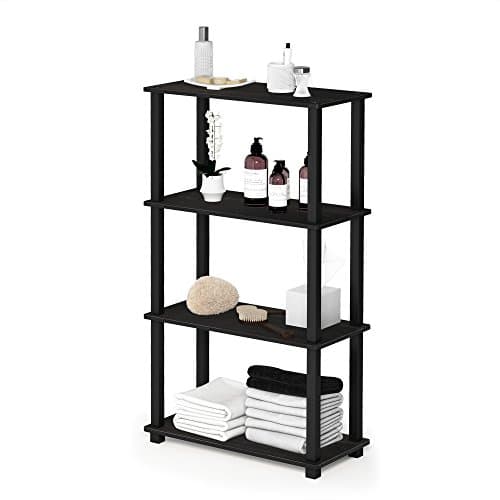Furinno TURN-S-TUBE Storage Shelves, 4-Tier Book Shelf, Corner Shelf, Toolless Open Shelves, for Organization and Storage, Living Room, Garage, Home Office, Espresso