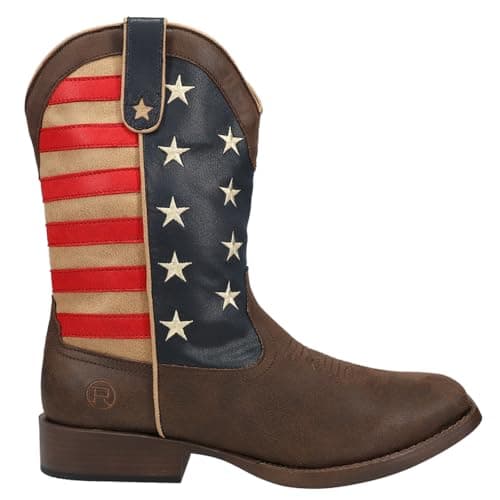 ROPER Mens American Patriotic Square Toe Pull On Casual Boots Mid Calf - Blue, Brown, Red - Size 10.5 D