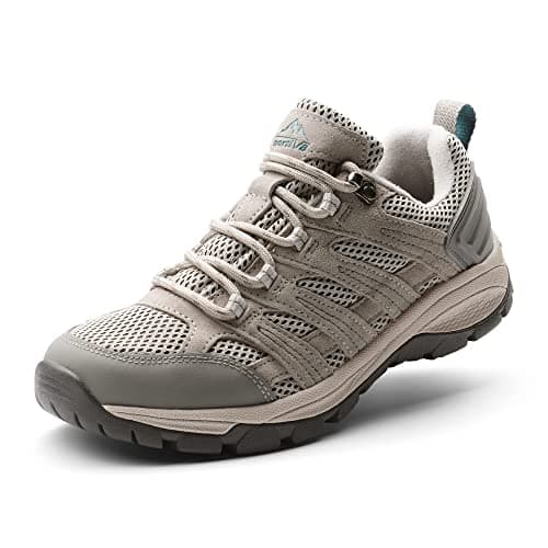 NORTIV 8 Women's Hiking Shoes Lightweight Breathable Mesh Walking Sneakers Outdoor Work Shoes Wander,Size 6,Light Grey,SNHS222W