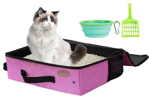 Deblue Portable Traveling Cat Litter Box with Lid, Foldable Mobile Cat Litter Box Fits Medium Cats and Kittie, Leak-Proof Collapsible Litter Carrier Box for Easy Car Ride with Cats-Pink