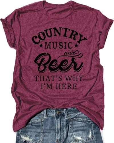Women Crew Neck Vintage Graphic Tshirt Short Sleeve Country Music Loose Tee Top Z Wine Red
