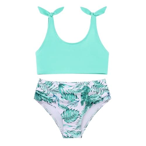Weixinbuy 5t Girls Swimsuit 2 Piece Bathing Suit for Girl’s 5t 6t Green Tropical Bikini Set Kids Girls' Swimwear 5t 6t