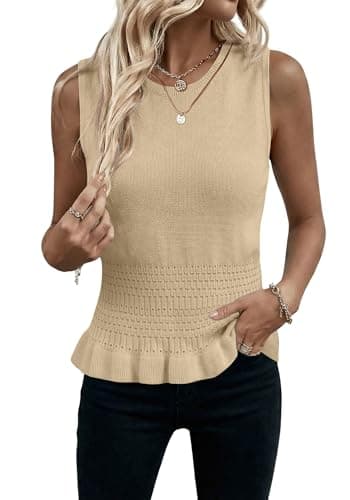 Magritta Crochet Sweater Vest for Women Spring Summer Crochet Tops Crewneck Tank Cover Ups Beach Vacation Clothes Resort Cruise Outfits Khaki M