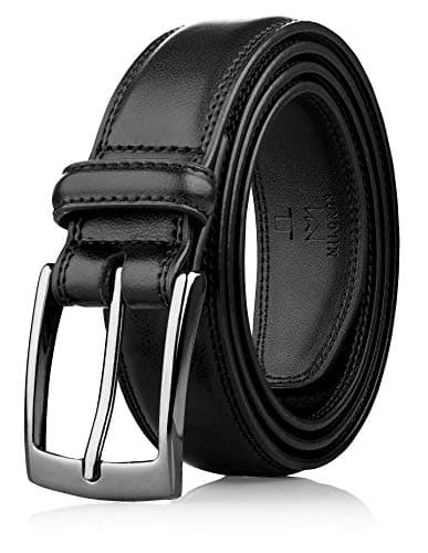 MILORDE Men's Belt Leather, Fashion & Classic Designs for Work Business and Casual (Size 42 (Waist 40), Whole Black)