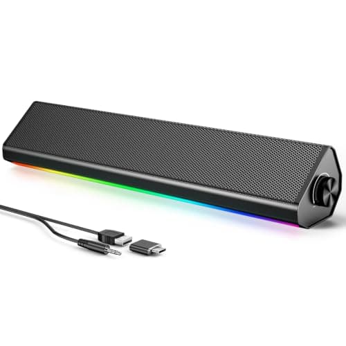 LENRUE Computer Speakers for PC and Laptop, Under Monitor Sound Bar, Black