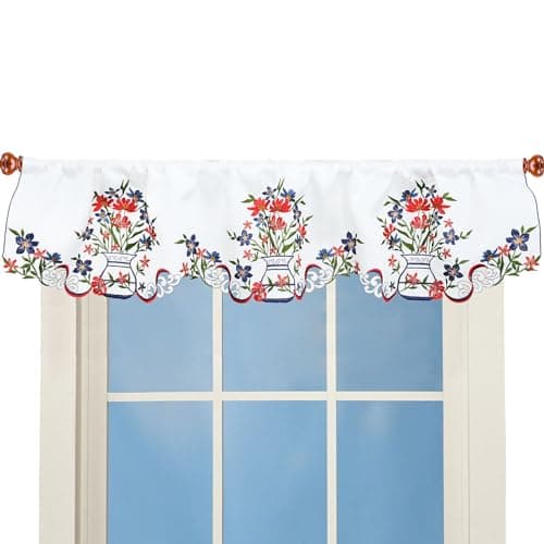 Simhomsen Patriotic Kitchen Curtain Valance, July 4th, 58 x 14 Inches, Polyester, Rod Pocket, Satin Finish, Red, Blue and White