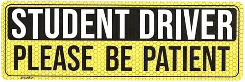 FridayVibez Student Driver Magnet for Car, 9.4" X 3.1" Bumper Magnetic Sticker for New Drivers that says, Student Driver Please Be Patient (Black)