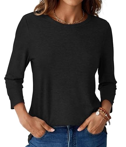 GKBK Womens Tops 3/4 Sleeve Shirts Round Neck Casual Blouses Basic Loose Fit Pullover Tshirts Black XL