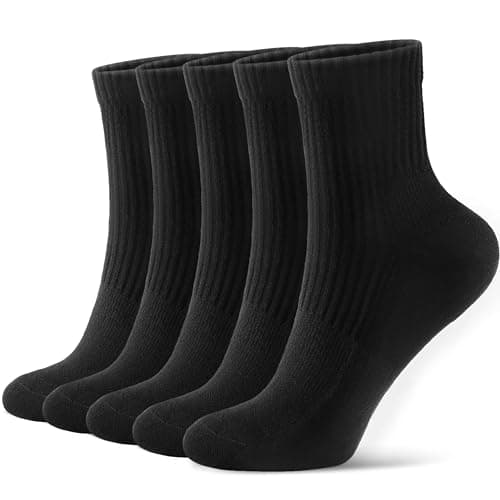 FITRELL Women's Crew Socks Ankle Athletic Cushioned Running Casual Socks for Women and Men, 5 Pairs Black, Medium