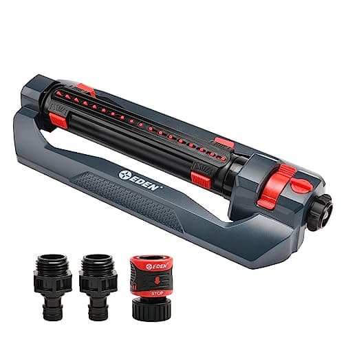 Eden 94094 Turbo Oscillating Sprinkler, Covers Up to 4,000 sq. ft., 18 Precision Nozzles, Adjustable Range and Width, Flow Control, Weighted Base, Quick Connect Starter Set