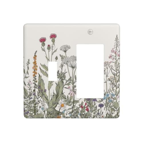 Vintage Colorful Wild Flower Floral 2 Gang Single Toggle/Rocker Combination Light Switch Cover Decorative Wall Plate Cover Electrical Faceplate Art Decor